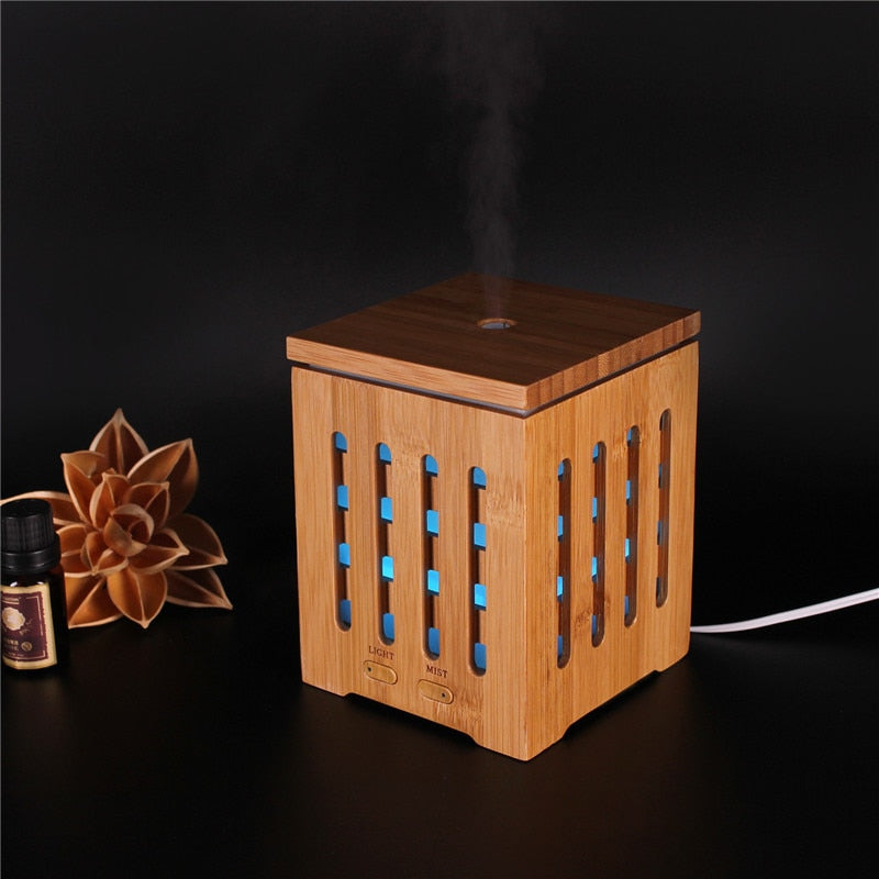 Real Bamboo Essential Oil Diffuser Ultrasonic Aromatherapy Diffusers with 7 LED Colorful Lights